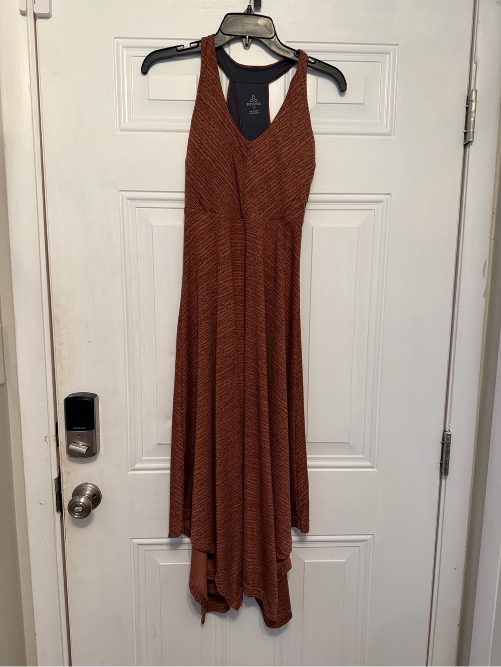 Prana Saxon Dress Sleeveless Handkerchief-Hem Midi Dress in Rust - Picture 2 of 5